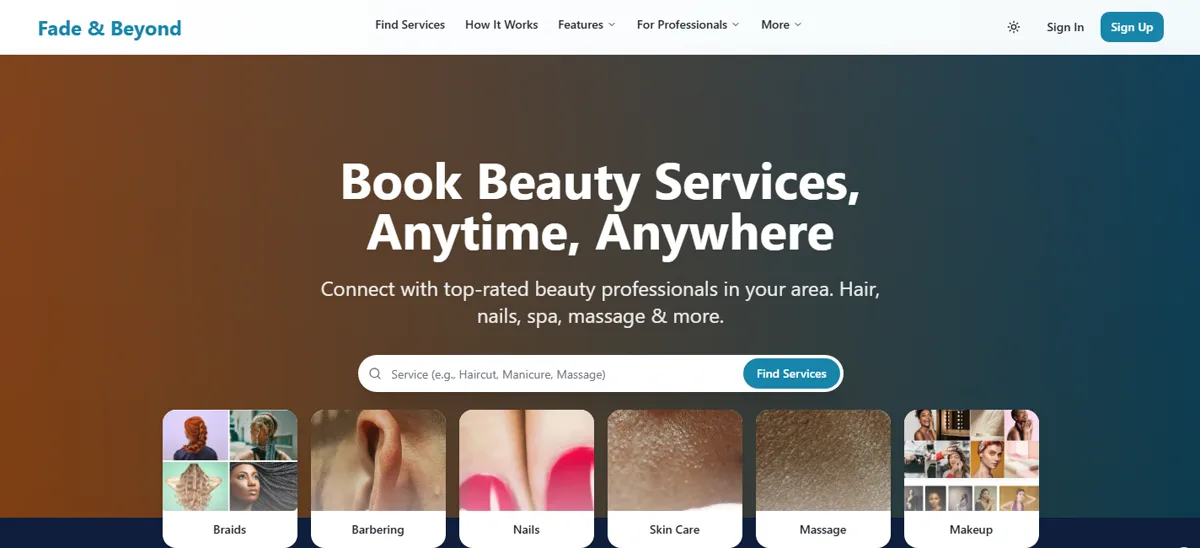Screenshot of the Fade & Beyond website